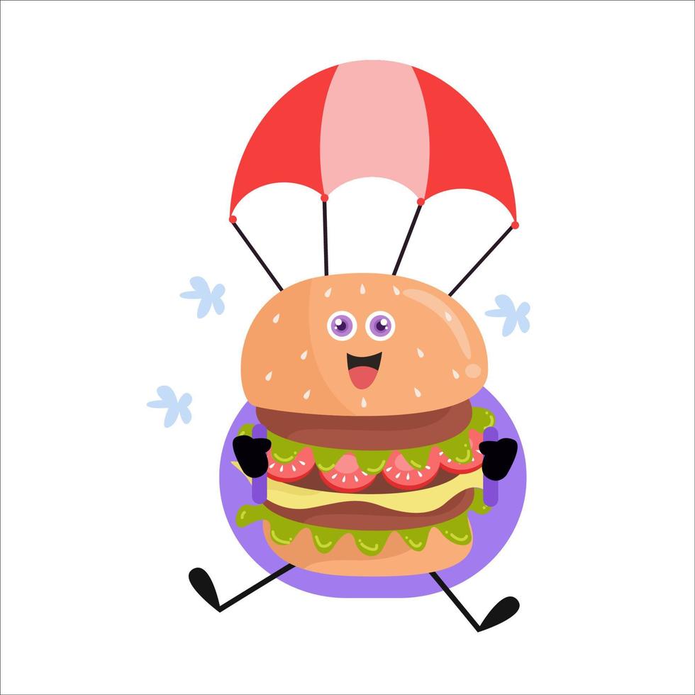 Cute burger cartoon with various activities vector