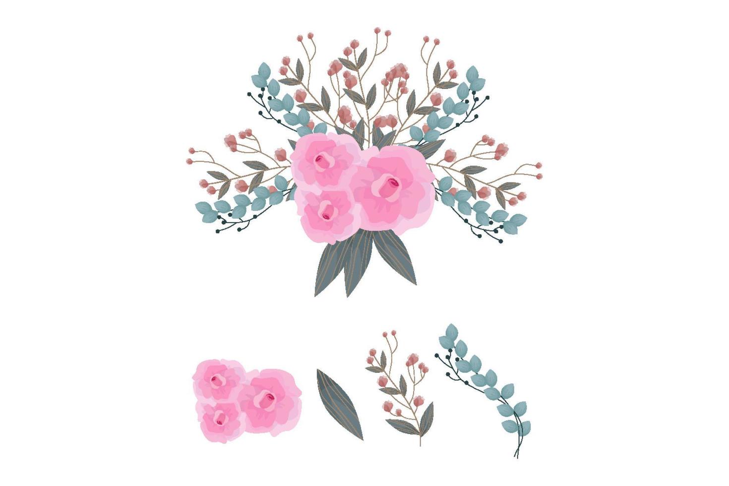A variety of colorful arrangements of beautiful leaves and flowers vector
