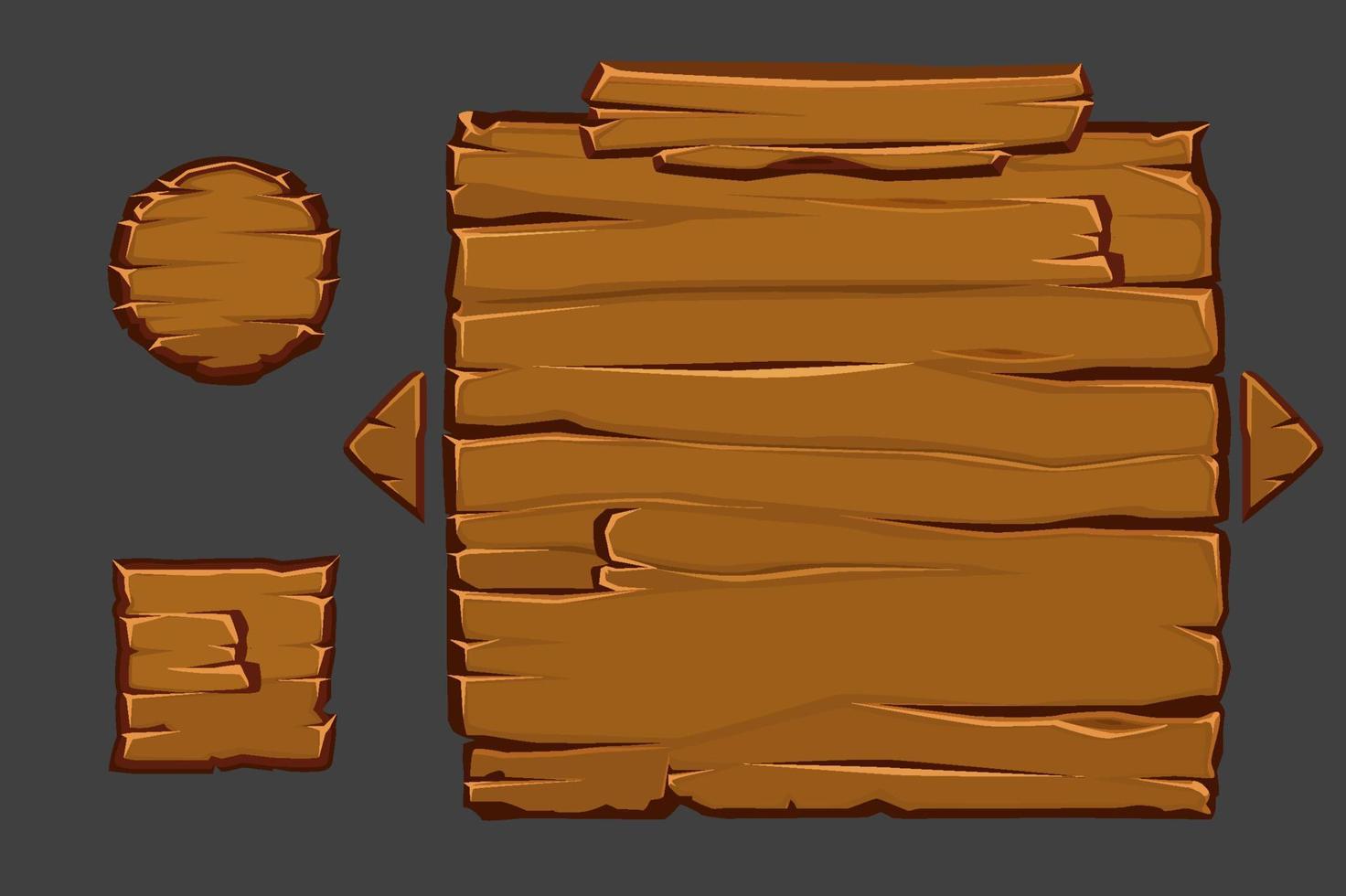 Vector concept of wooden user interface for game. Template of an old brown board and buttons for the menu.