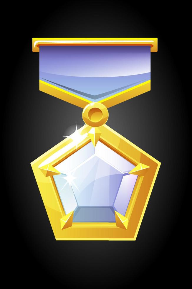 Vector gold medal with a precious stone. Illustration award with a diamond for the game.