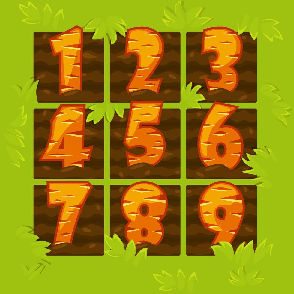 Carrot numbers in garden beds, cartoon figures for a game. vector