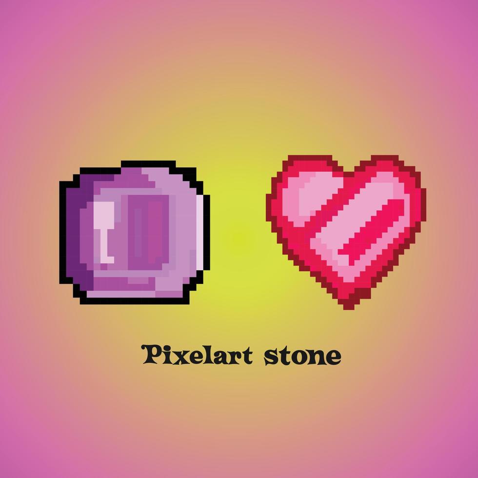 8 bit pixel ruby gemstones and pixel daimond  for game assets and cross stitch patterns in vector illustrations Premium Vector