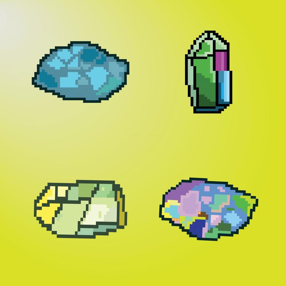 Piedras preciosas de rubí de píxeles de 8 bits y daimond de píxeles para activos de juegos y patrones de punto de cruz en ilustraciones vectoriales vector premium