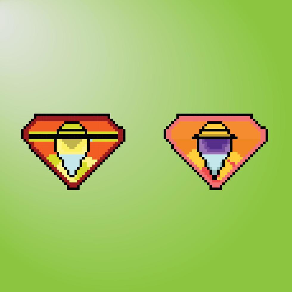 Piedras preciosas de rubí de píxeles de 8 bits y daimond de píxeles para activos de juegos y patrones de punto de cruz en ilustraciones vectoriales vector premium