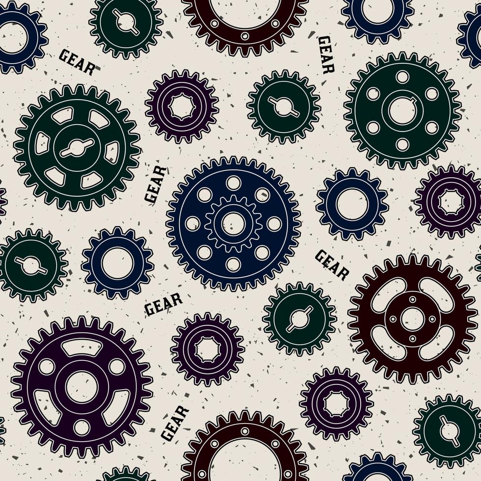 Seamless pattern with dark sihouttes of gear wheels on white textured background. Steampunk style. vector