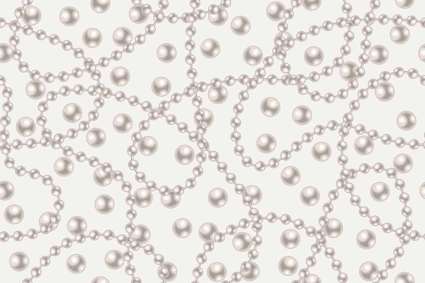 Seamless pattern with large white pearl beads, strings of pearls on light background. Wavy lines, classic pastel color of pearls. Vector illustration