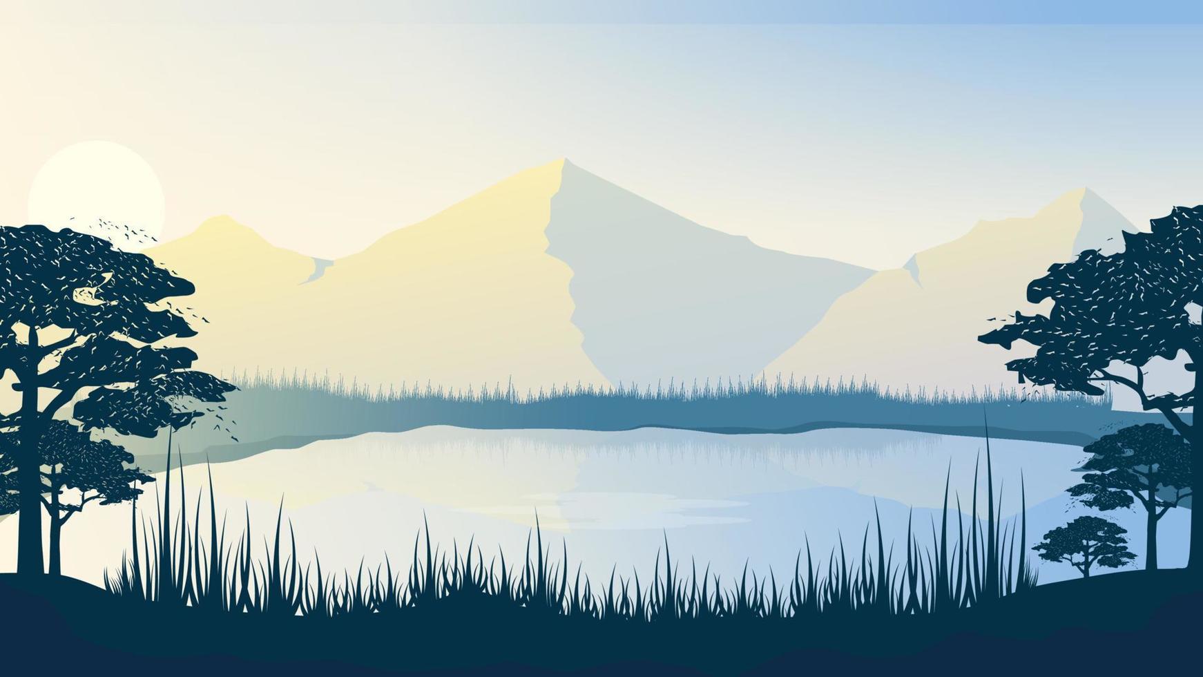 Beautiful river panoramic landscape background illustration vector
