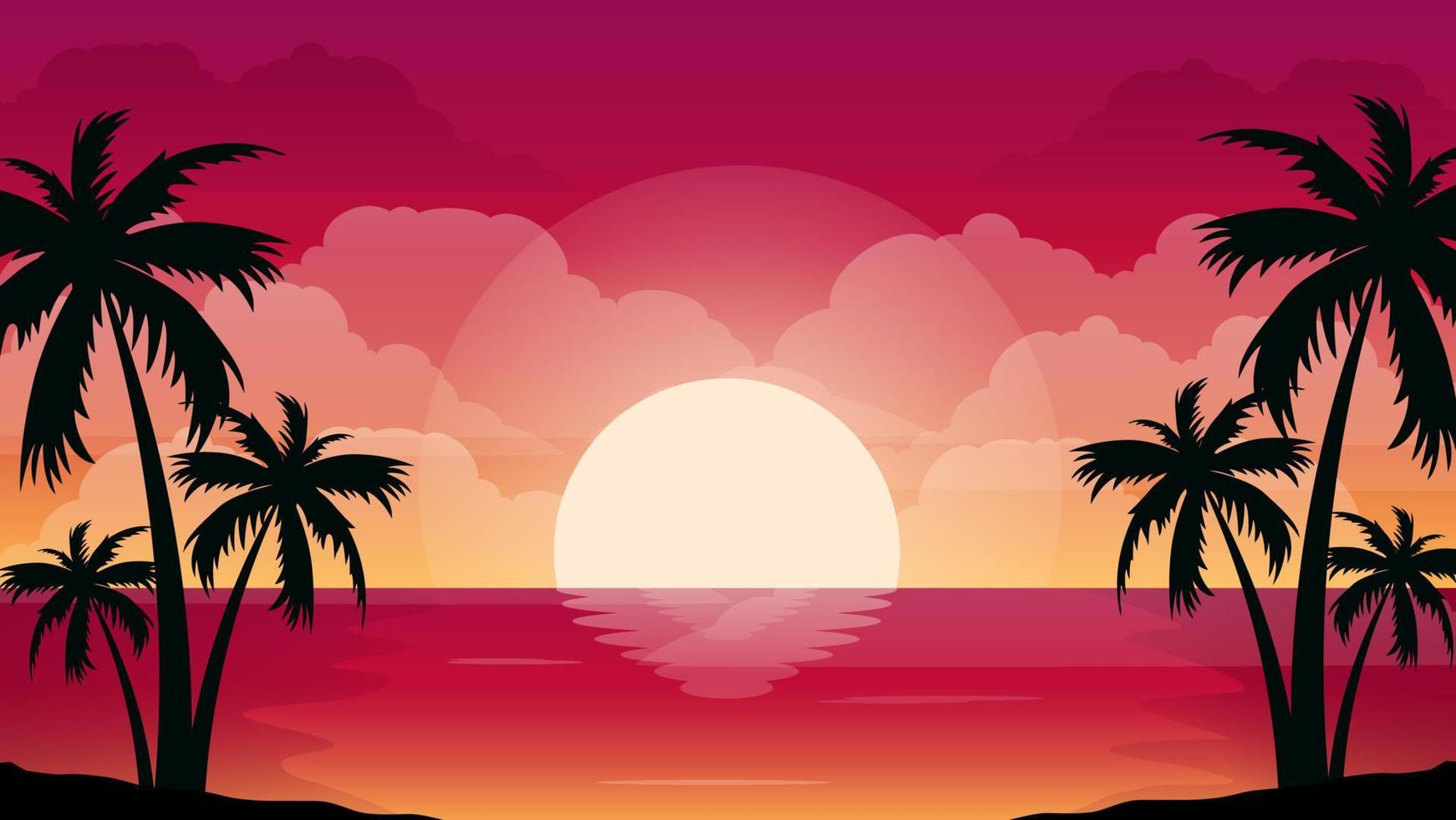 beautiful sunset beach palm landscape vector illustration 7984434