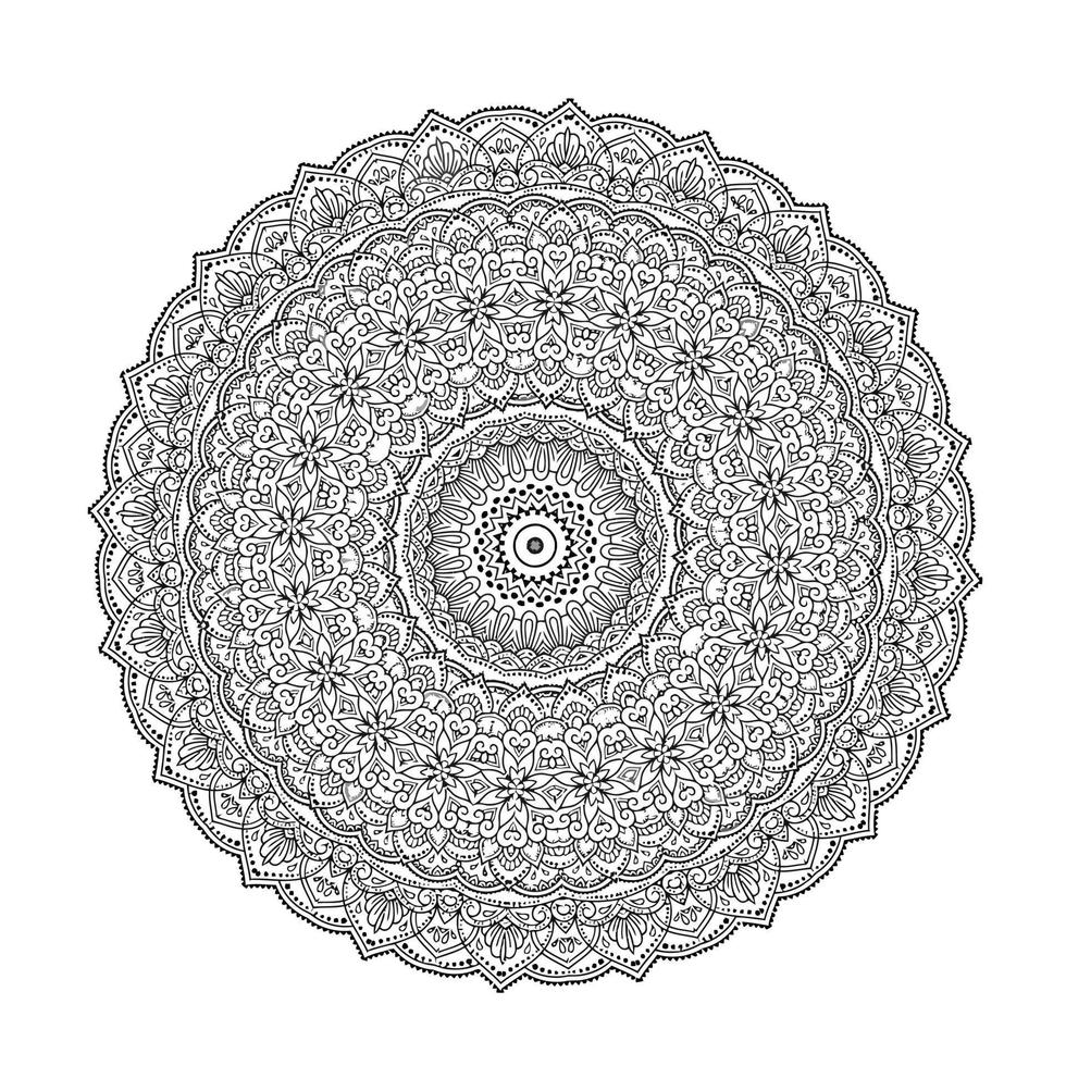 mandala de patrón circular para henna, mehndi, tatuaje, decoración. página del libro para colorear. mandala patrón blanco y negro buen humor vector