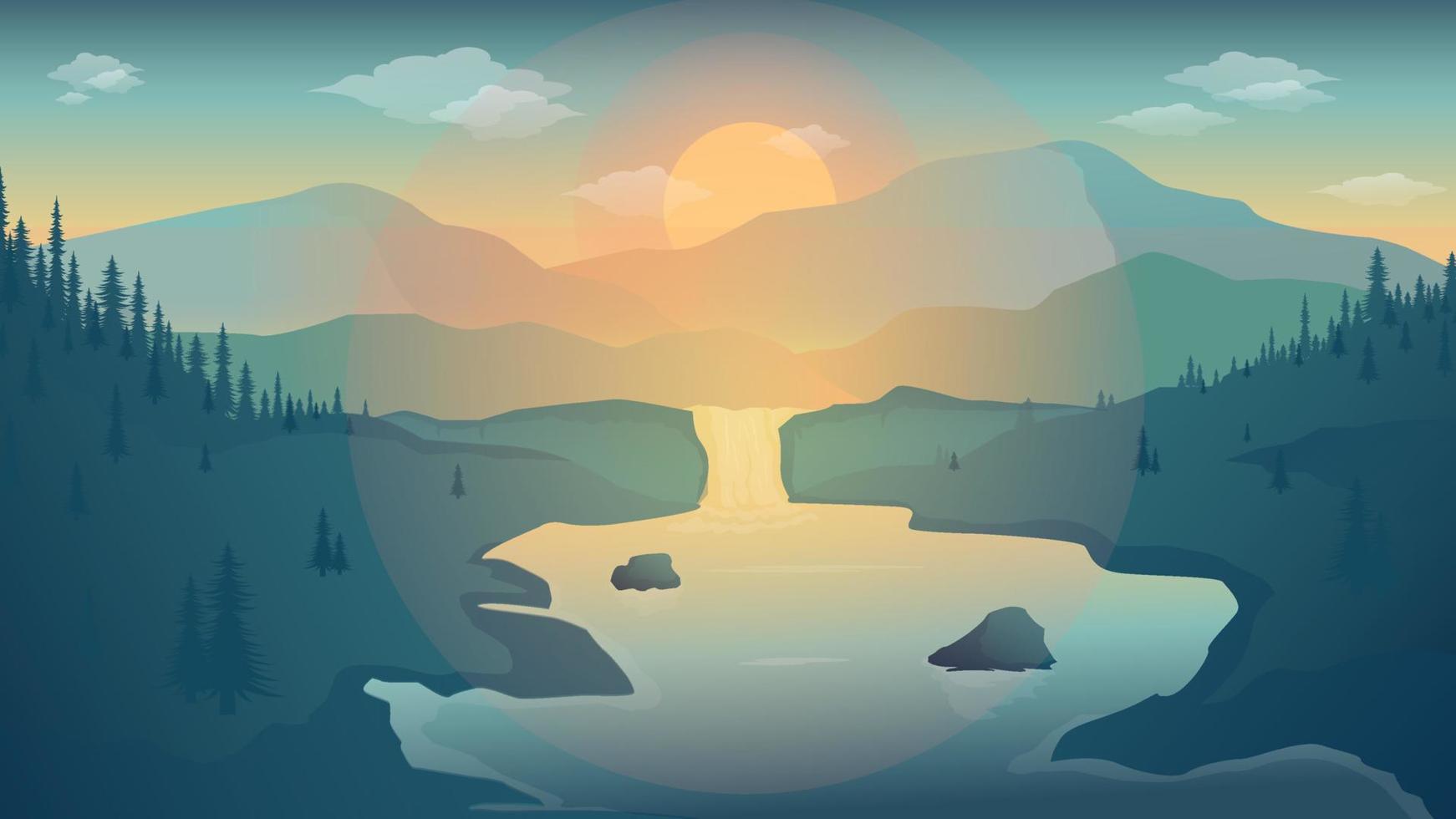 Beautiful river panoramic landscape background illustration vector