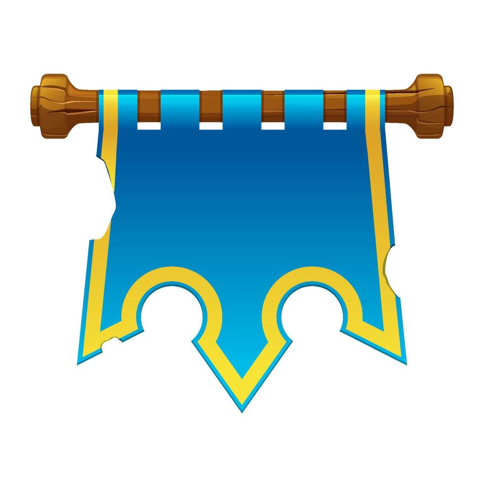 Old torn blue flag for the game. Vector illustration of an old banner crown hanging.