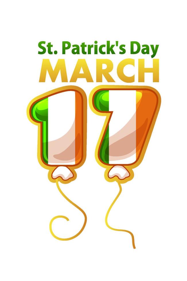 St. Patrick's Day balloons numbers 17 flag of ireland. vector