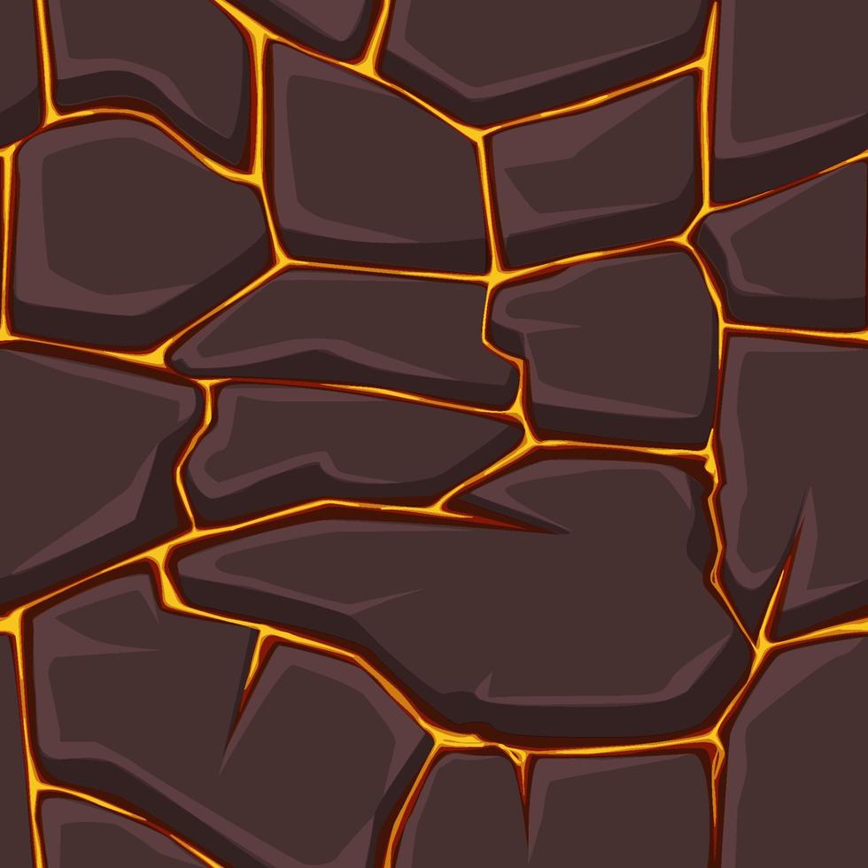 lava plana o patrón de piedra de textura de fuego para papel tapiz. ilustración vectorial Fondo transparente de lava del volcán para diseño gráfico. vector