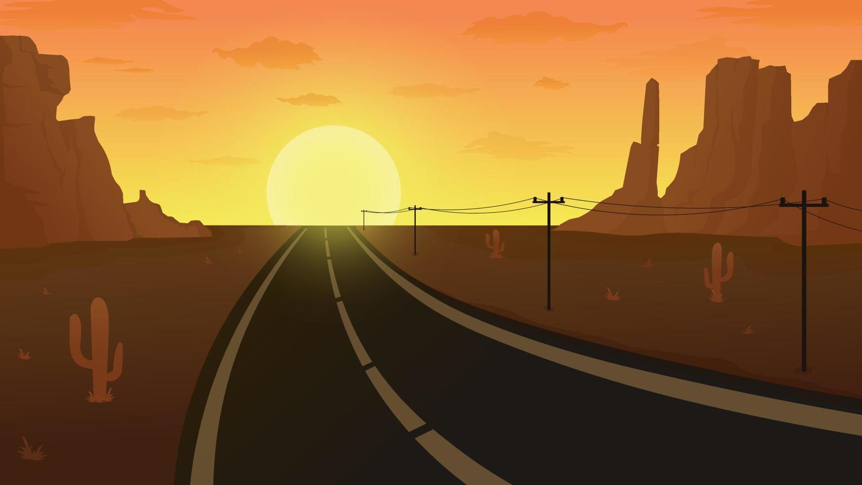 Beautiful road view sunset landscape vector design illustration