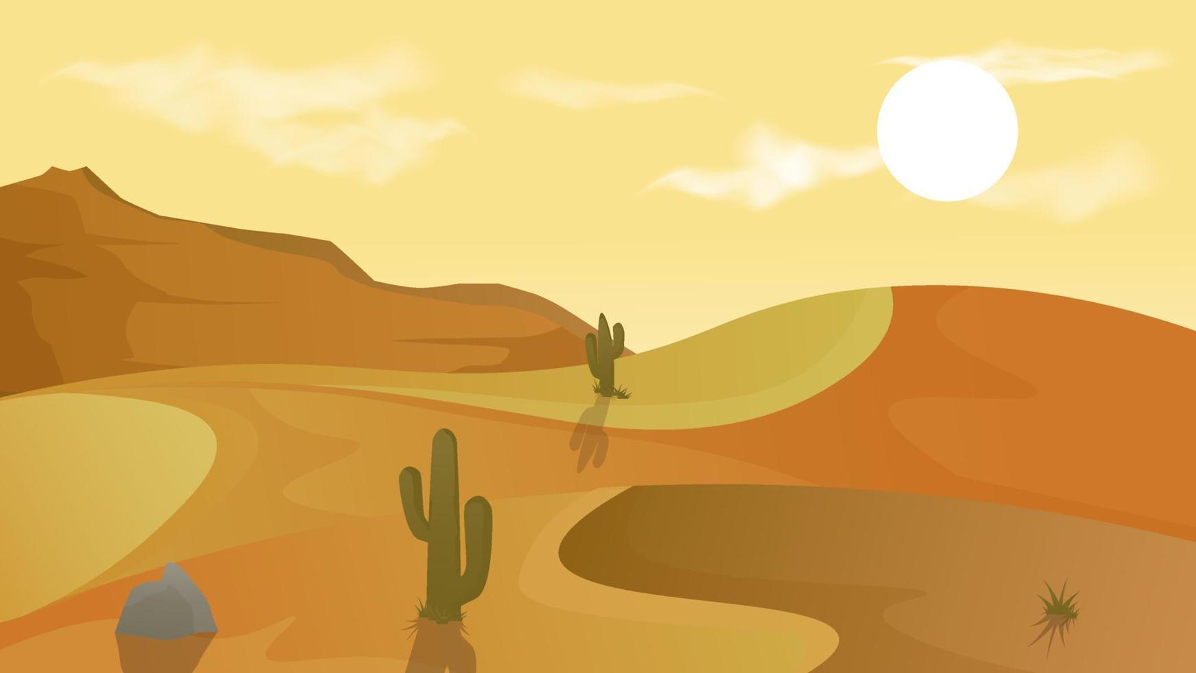 ilustración de fondo de paisaje de dibujos animados de desierto de fantasía vector