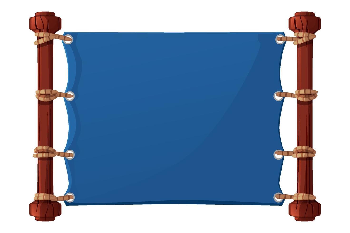 Blue banner for the game, fabric blank template. Vector illustration of textile blank poster with ropes for GUI.