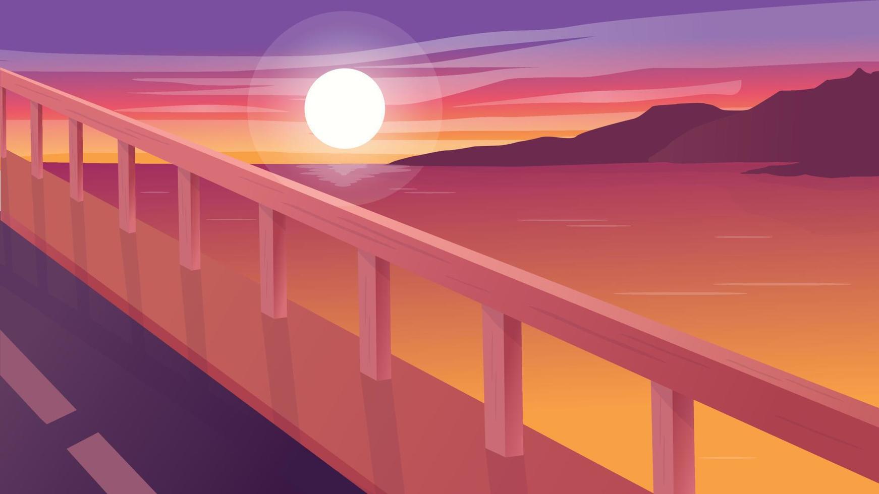 Beautiful street view sunset landscape vector design illustration