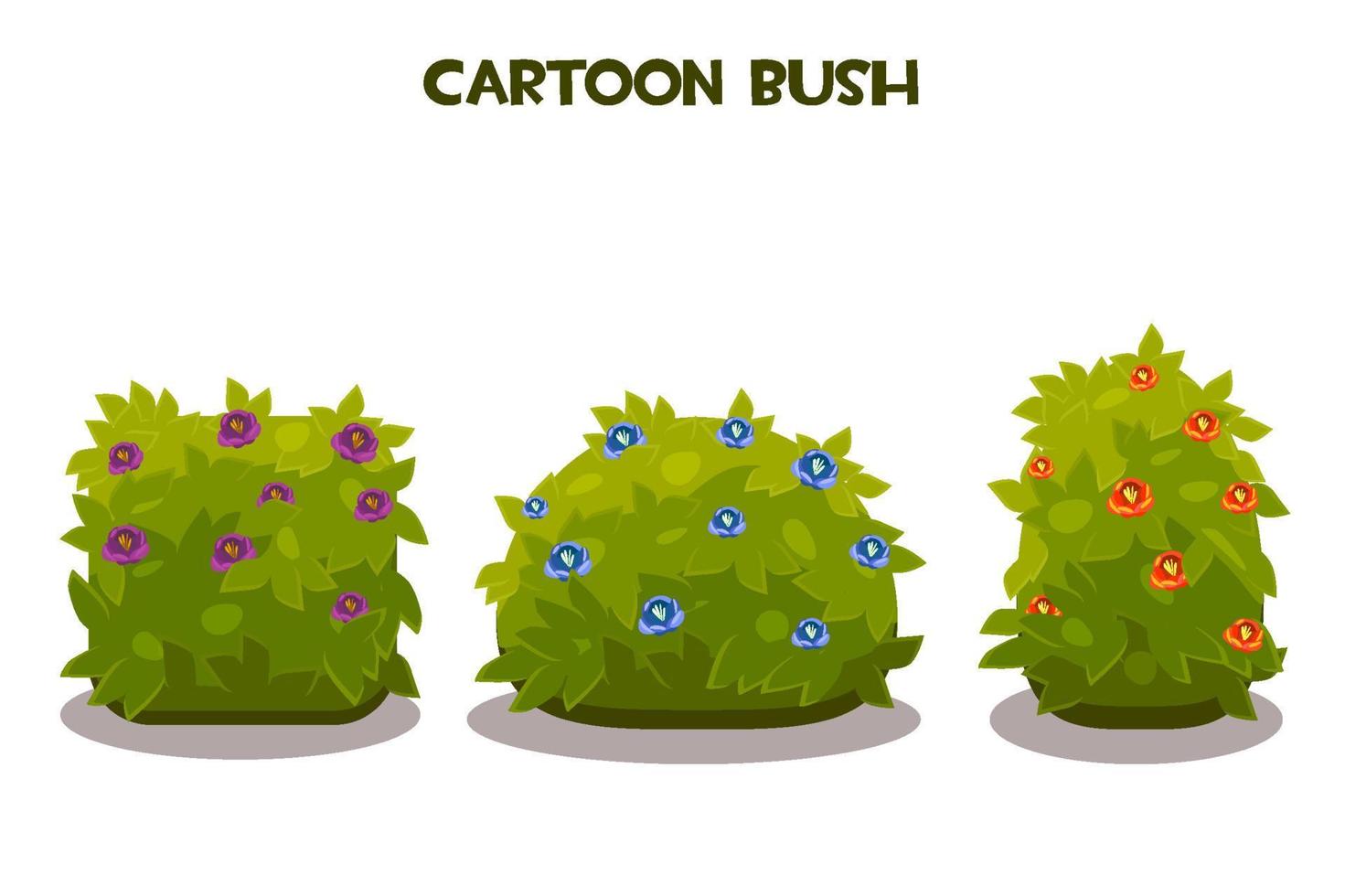 Vector illustration of isolated cartoon green flowering bushes.