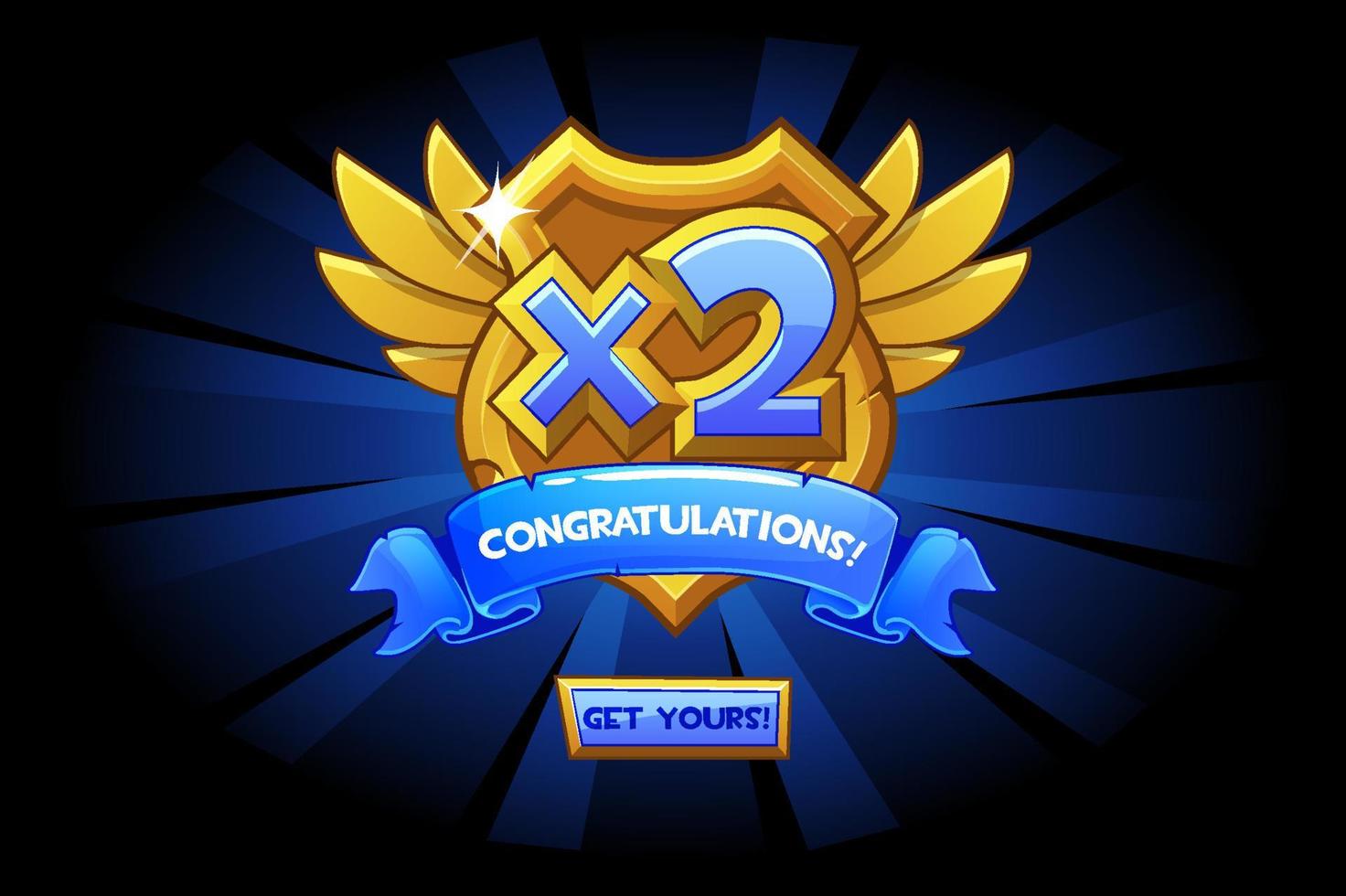 Vector illustration of cartoon bonus number on golden shield. Award for the winner.