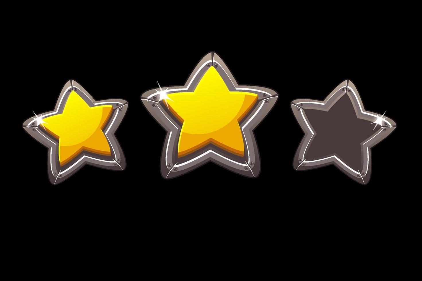 colección de estrellas metálicas aisladas vectoriales para calificar un juego. conjunto de estrellas de metal para el juego de la aplicación. vector