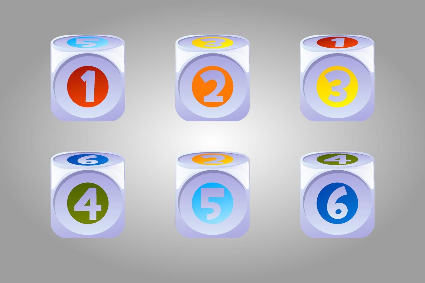 Vector set of bright childrens game dice. Collection of kids kubs with numbers.