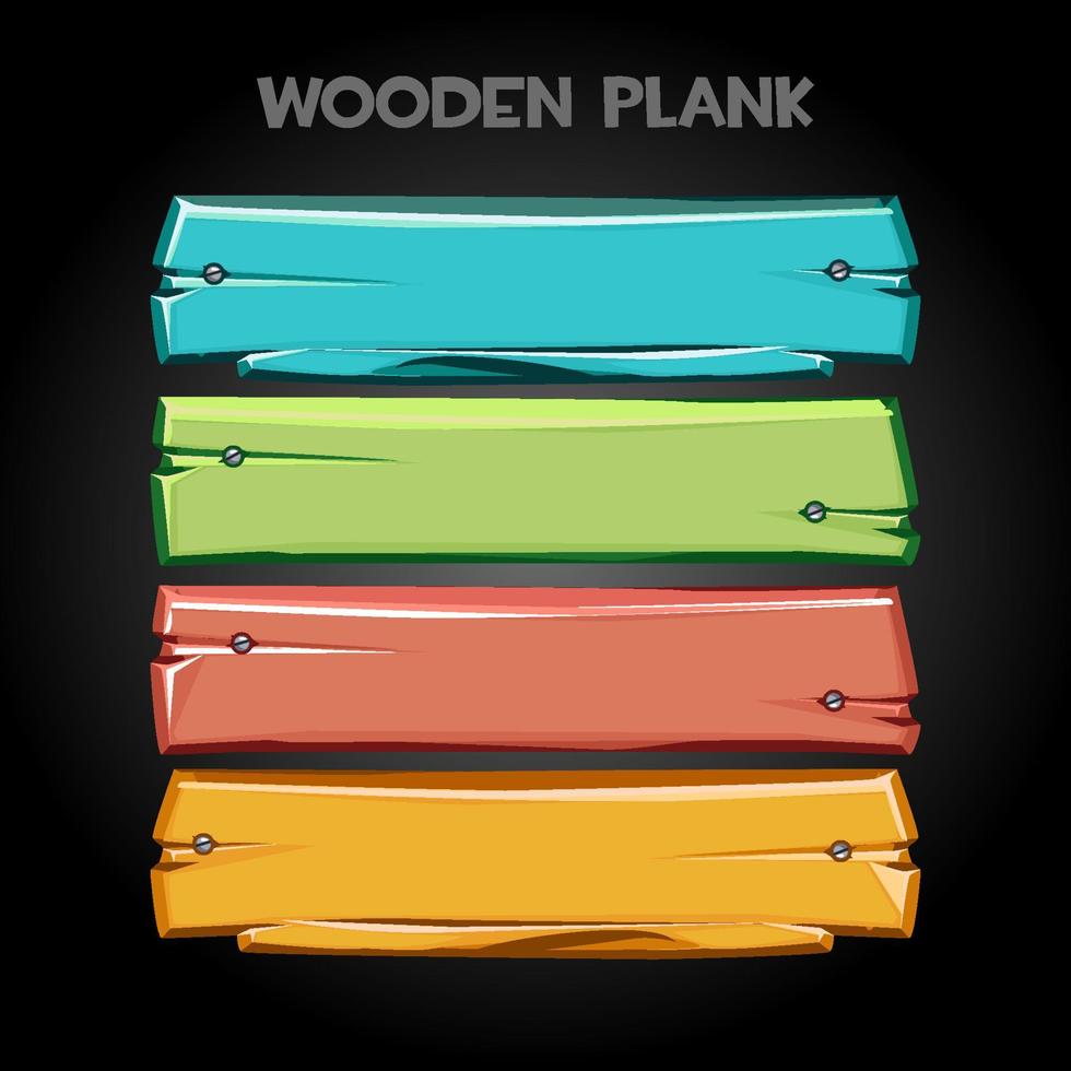 tablones de madera de colores, tableros vacíos para el juego. conjunto vectorial de plantillas de banner brillantes, espacios en blanco multicolores. vector