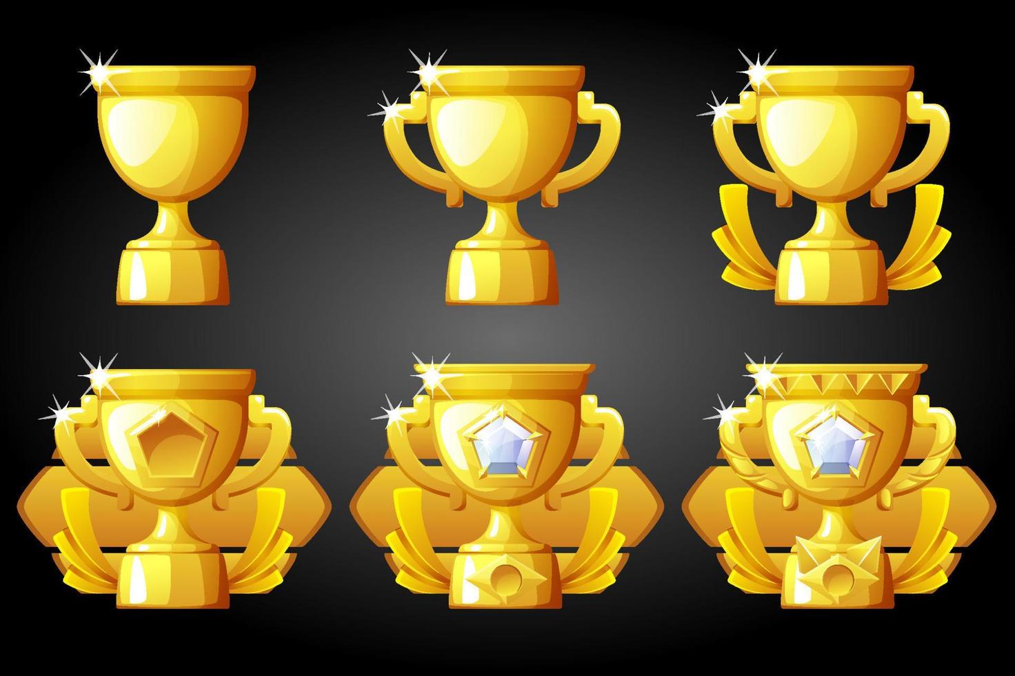 Improving the rating gold cup for the game. Vector set of awards in drawing step by step.