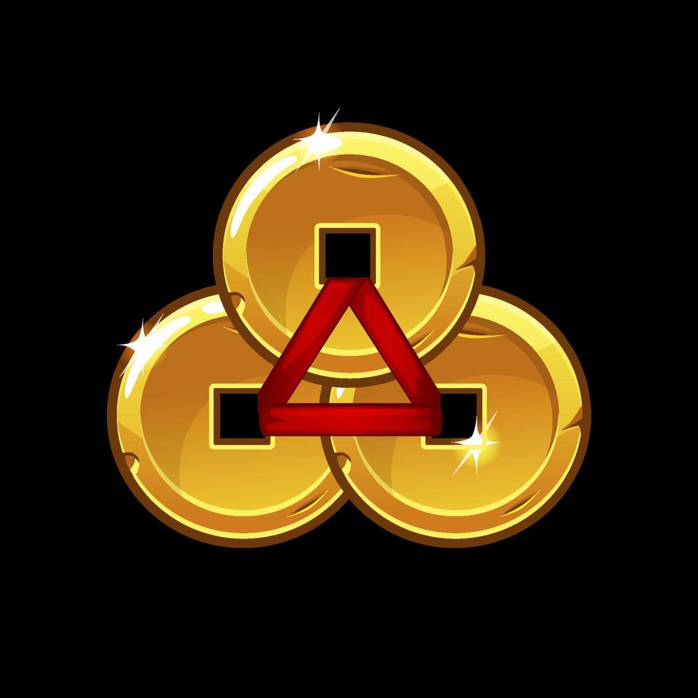 Icon of chinese golden amulet of feng shui coins. Symbol or sign of Chinese culture. vector