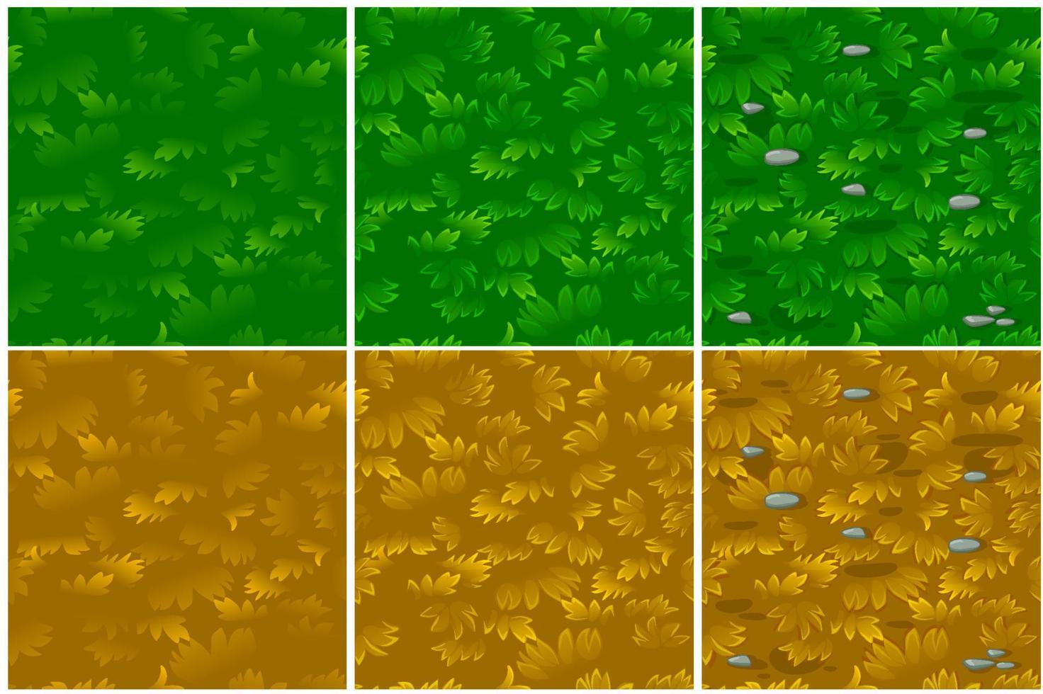 Set of seamless patterns of green and dry grass in 3 steps. Textured grass backgrounds in improved drawing. vector