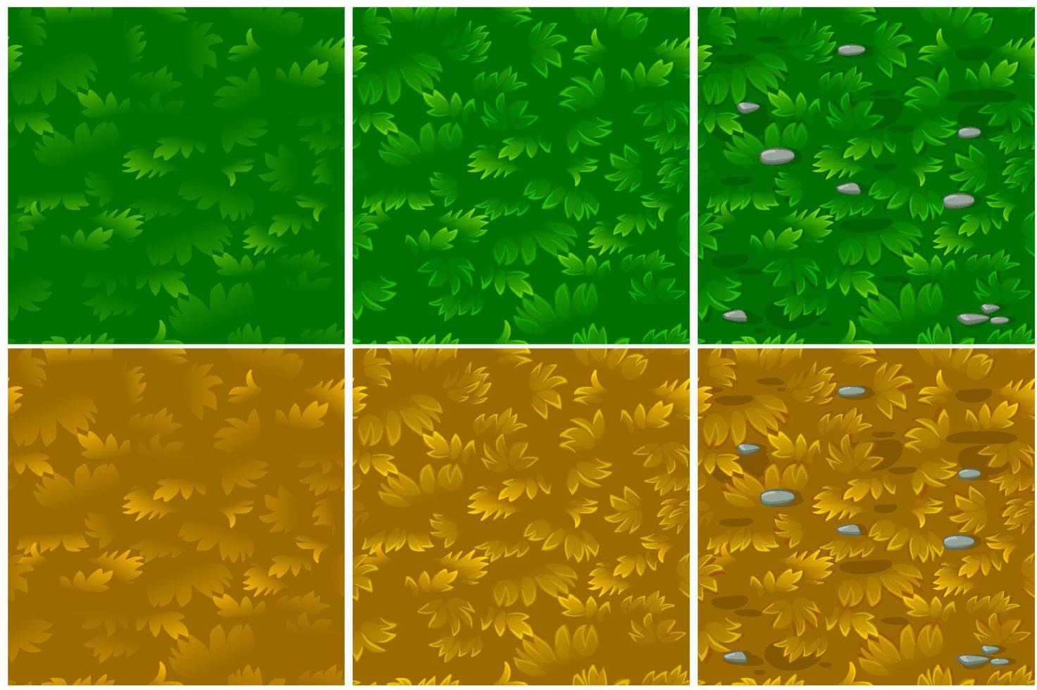 Set of seamless patterns of green and dry grass in 3 steps. Textured grass backgrounds in improved drawing. vector