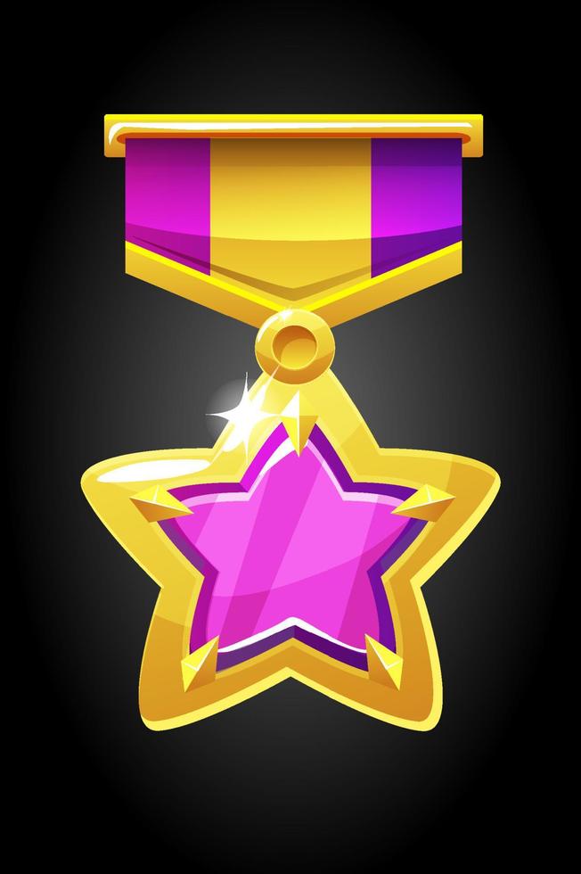 Vector gold medal star for the game. Award with a purple gem with a ribbon.