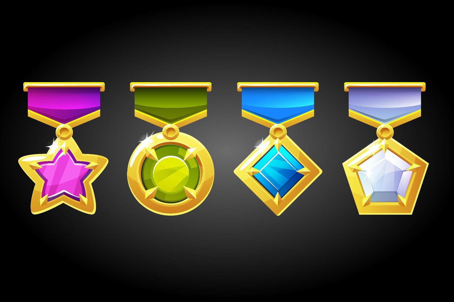 premios de oro con piedras preciosas para el juego. conjunto vectorial de diferentes premios con diamantes para el ganador. vector