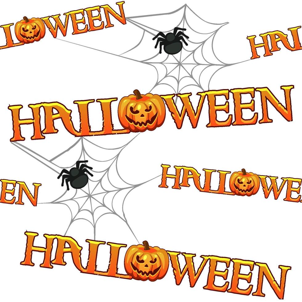 Halloween seamless pattern, background with pumpkins and spiders. Vector illustration of a scary texture with the inscriptions of the holiday