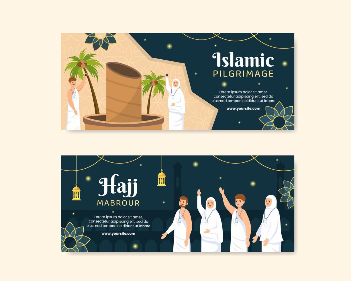 hajj o umrah mabroor plantilla de banner redes sociales ilustración de fondo de dibujos animados plana vector