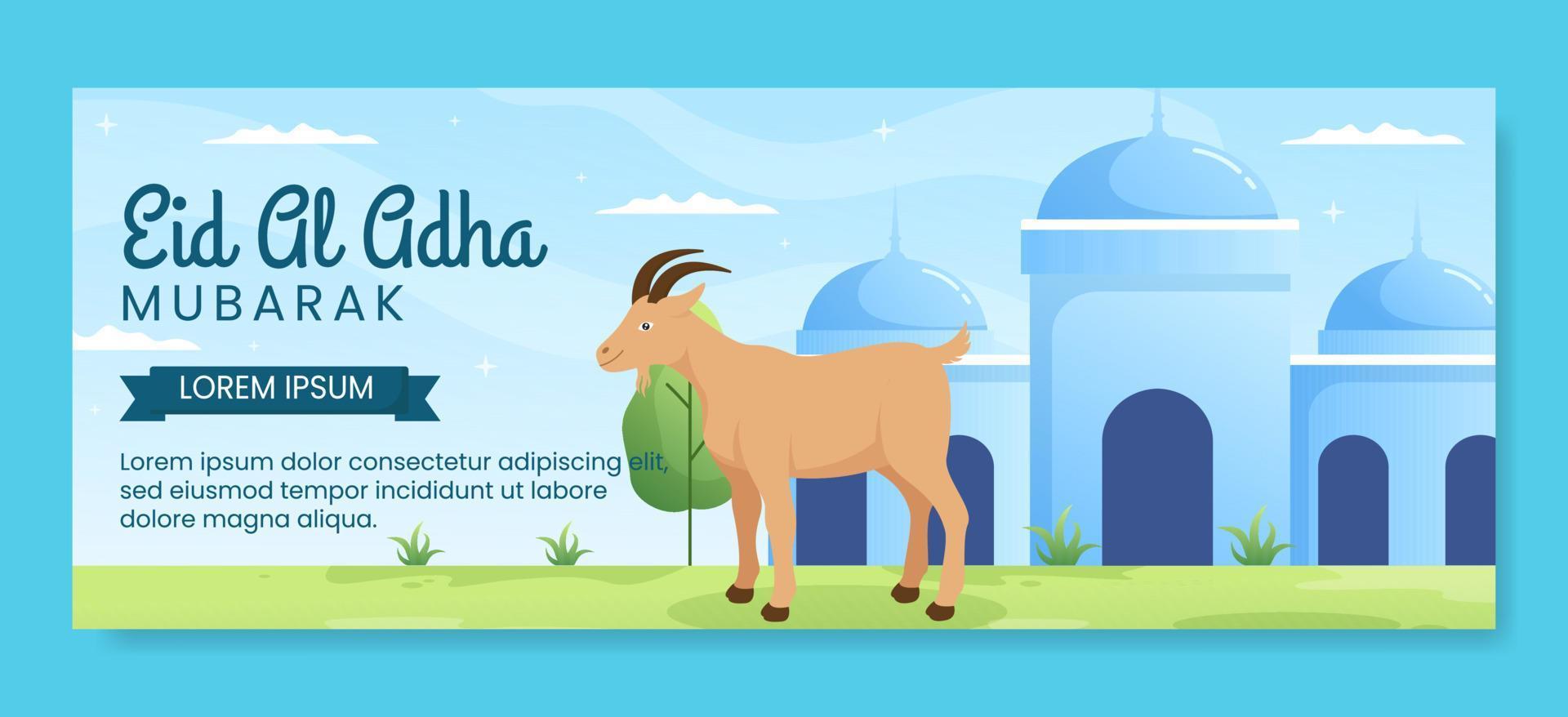 ilustración de fondo de dibujos animados plana de redes sociales de plantilla de portada de eid al adha vector