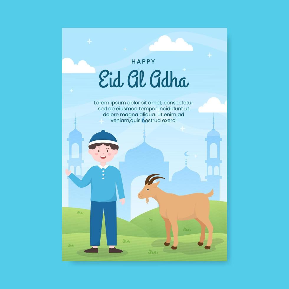 ilustración de fondo de dibujos animados plana de redes sociales de plantilla de invitación de eid al adha vector