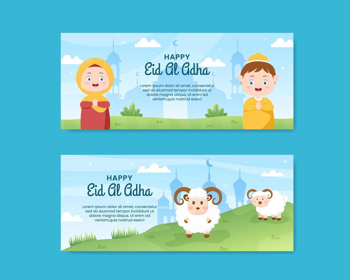 Eid al Adha Horizontal Banner Template Social Media Flat Cartoon Background Illustration vector