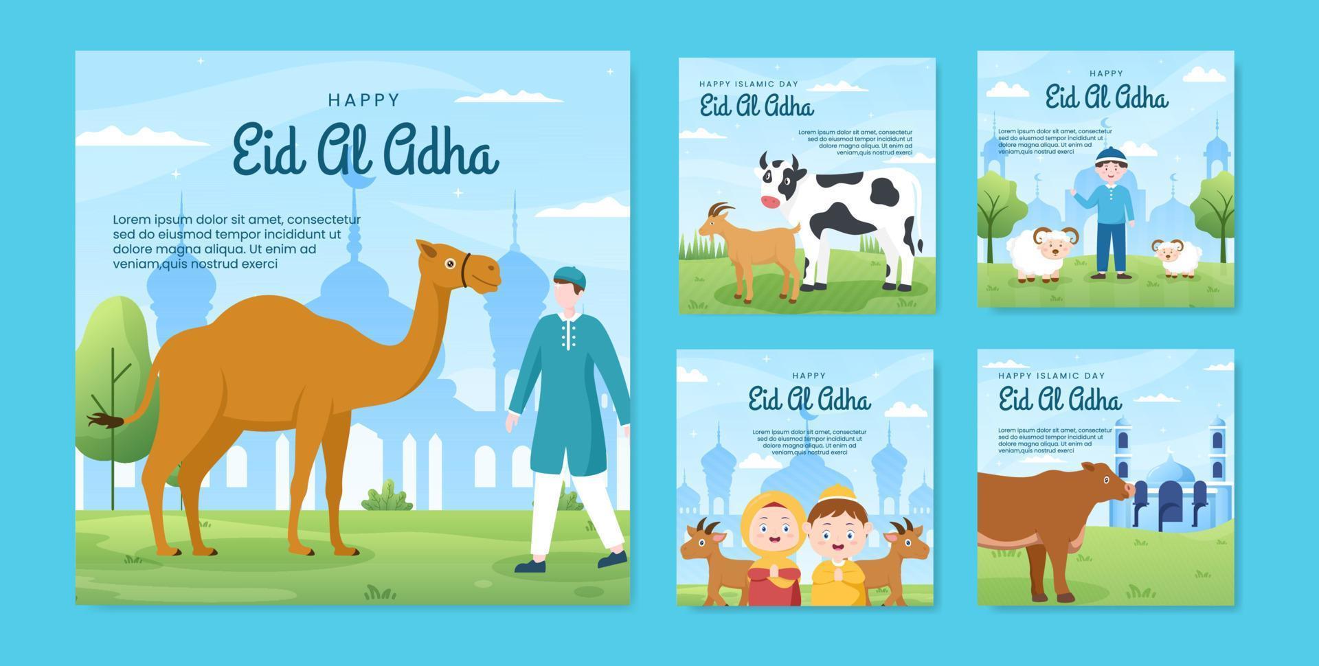 Eid al Adha Post Template Social Media Flat Cartoon Background Illustration vector