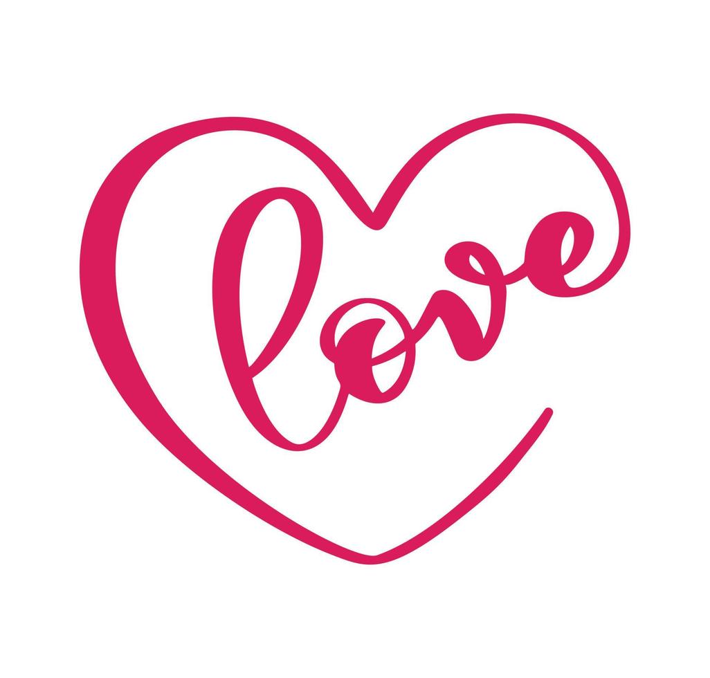 Handwritten laser cut calligraphy text Love in heart. Happy Valentines day romantic quote for design greeting card, holiday flyer, photo overlays, t-shirt print, poster vector