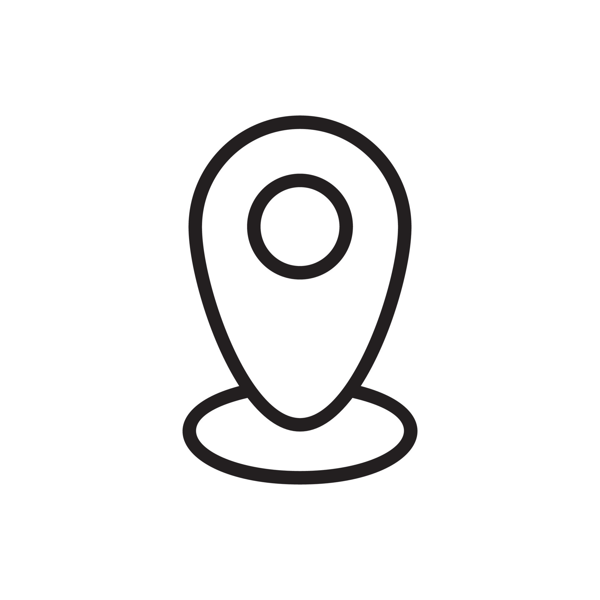 Vector monoline location pin icon with circle shape. Position marker