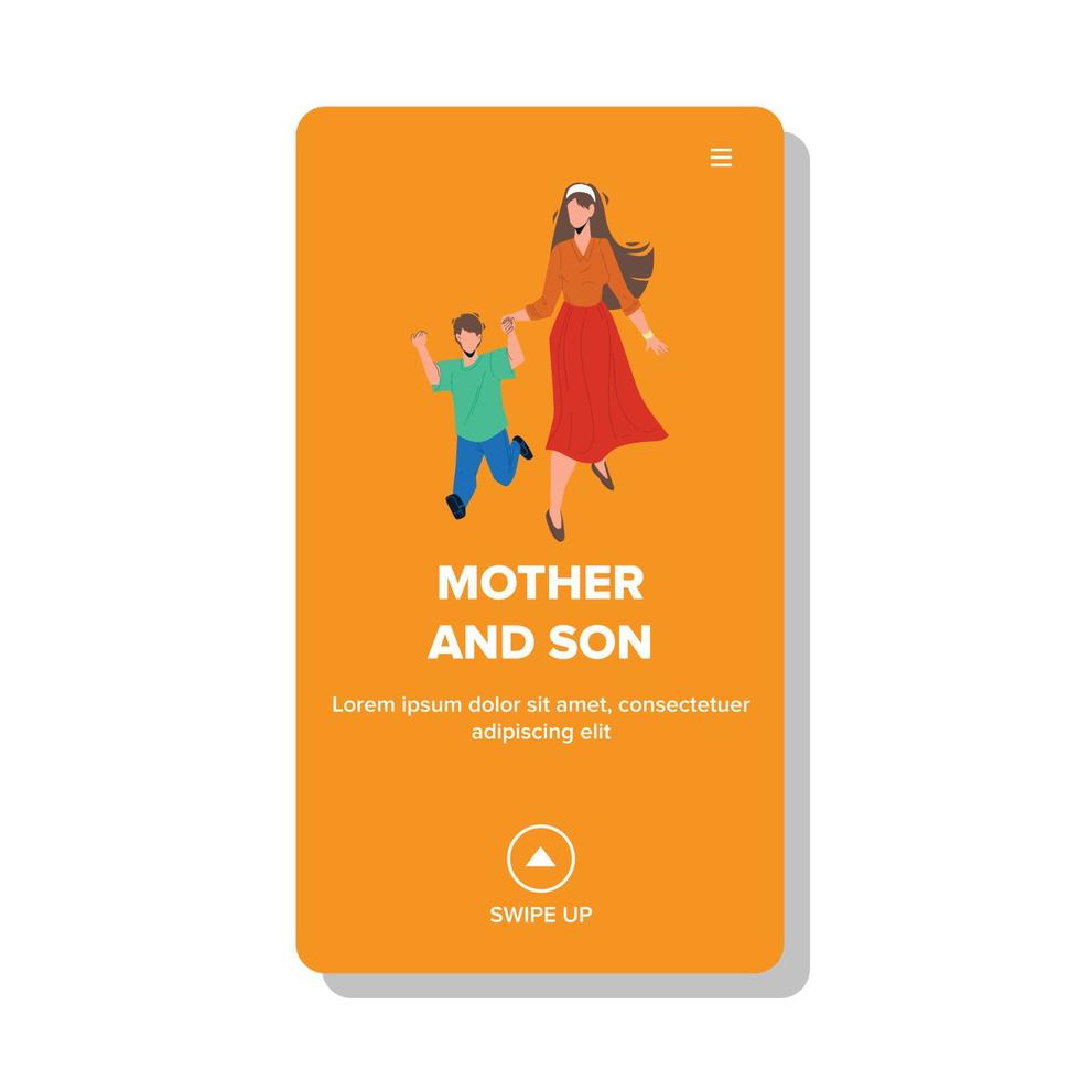 Mother And Son Late And Run To Kindergarten Vector