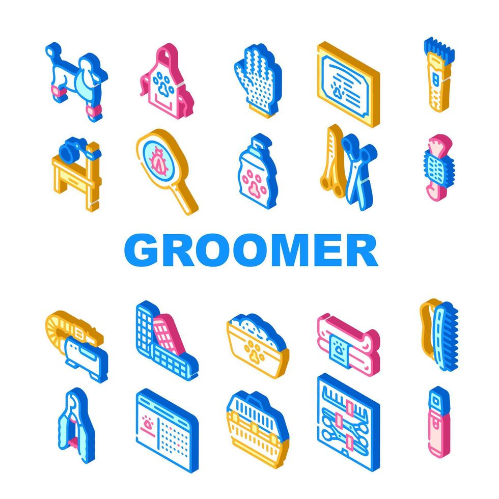 Groomer Pet Service Collection Icons Set Vector