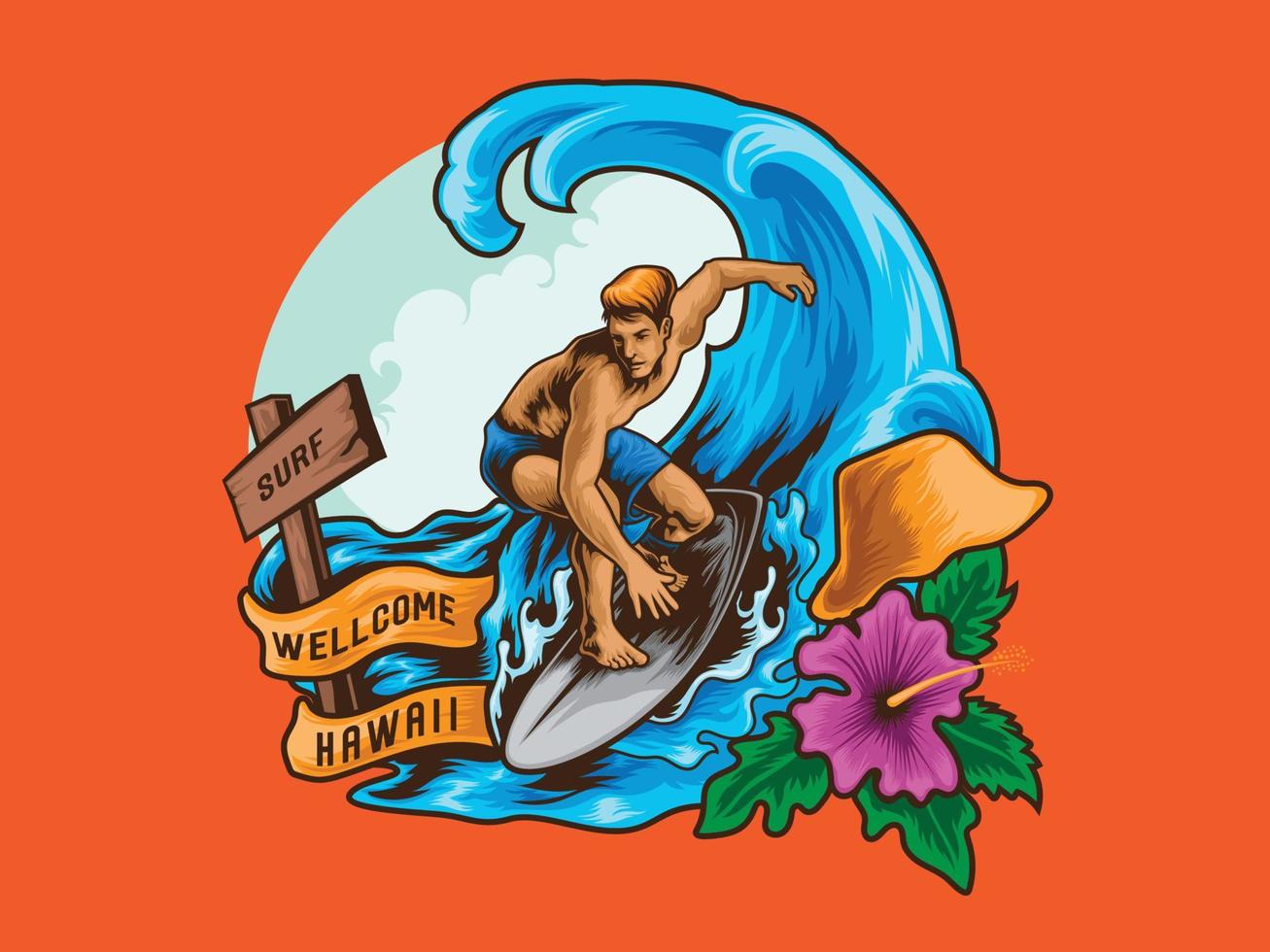 surfing illustration hawaii vector