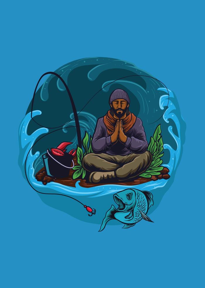 Print fisherman illustration vector