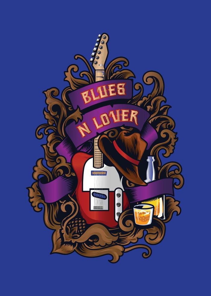 Print guitar and whiskey blues illustration vector