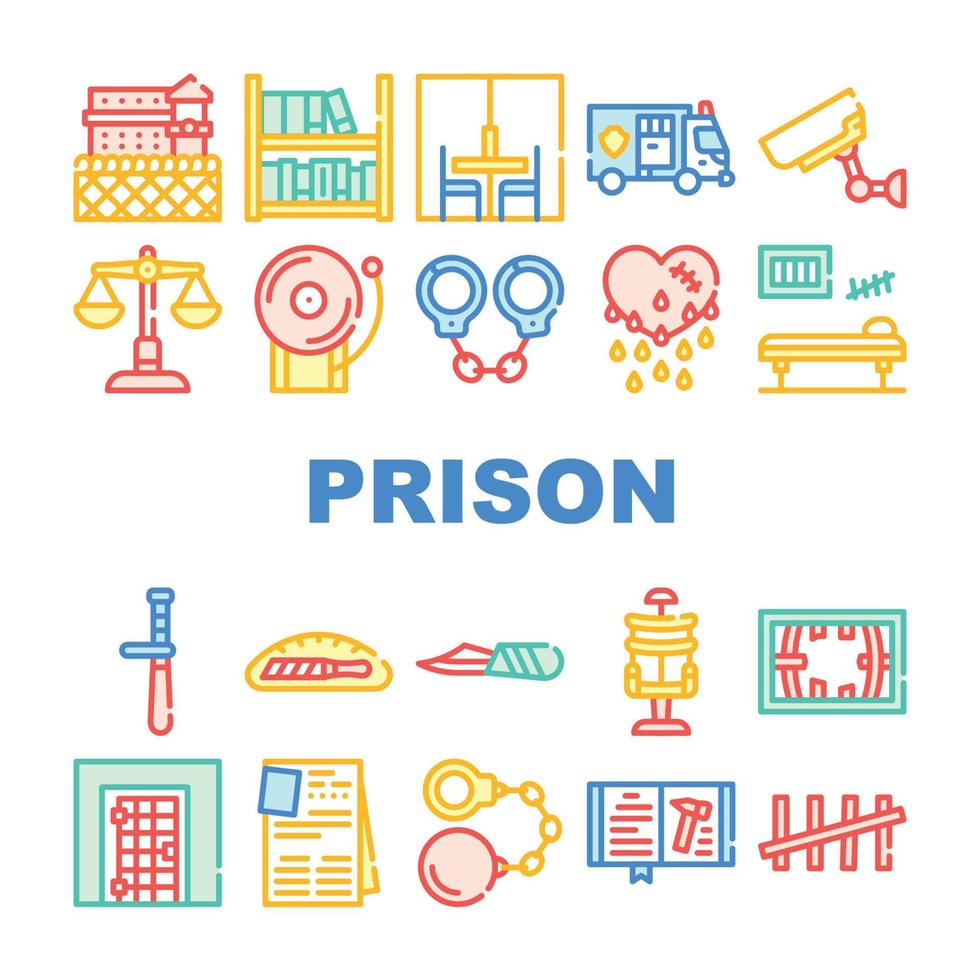 Prison Building And Accessory Icons Set Vector