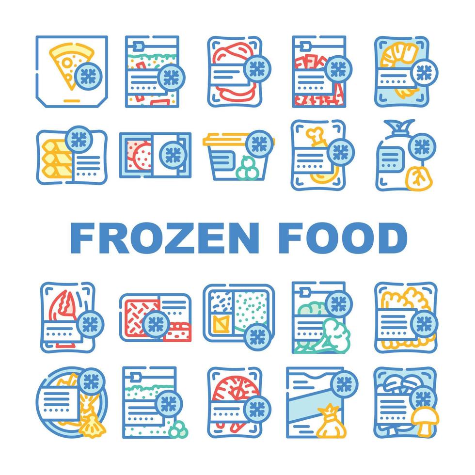 Frozen Food Storage Packaging Icons Set Vector