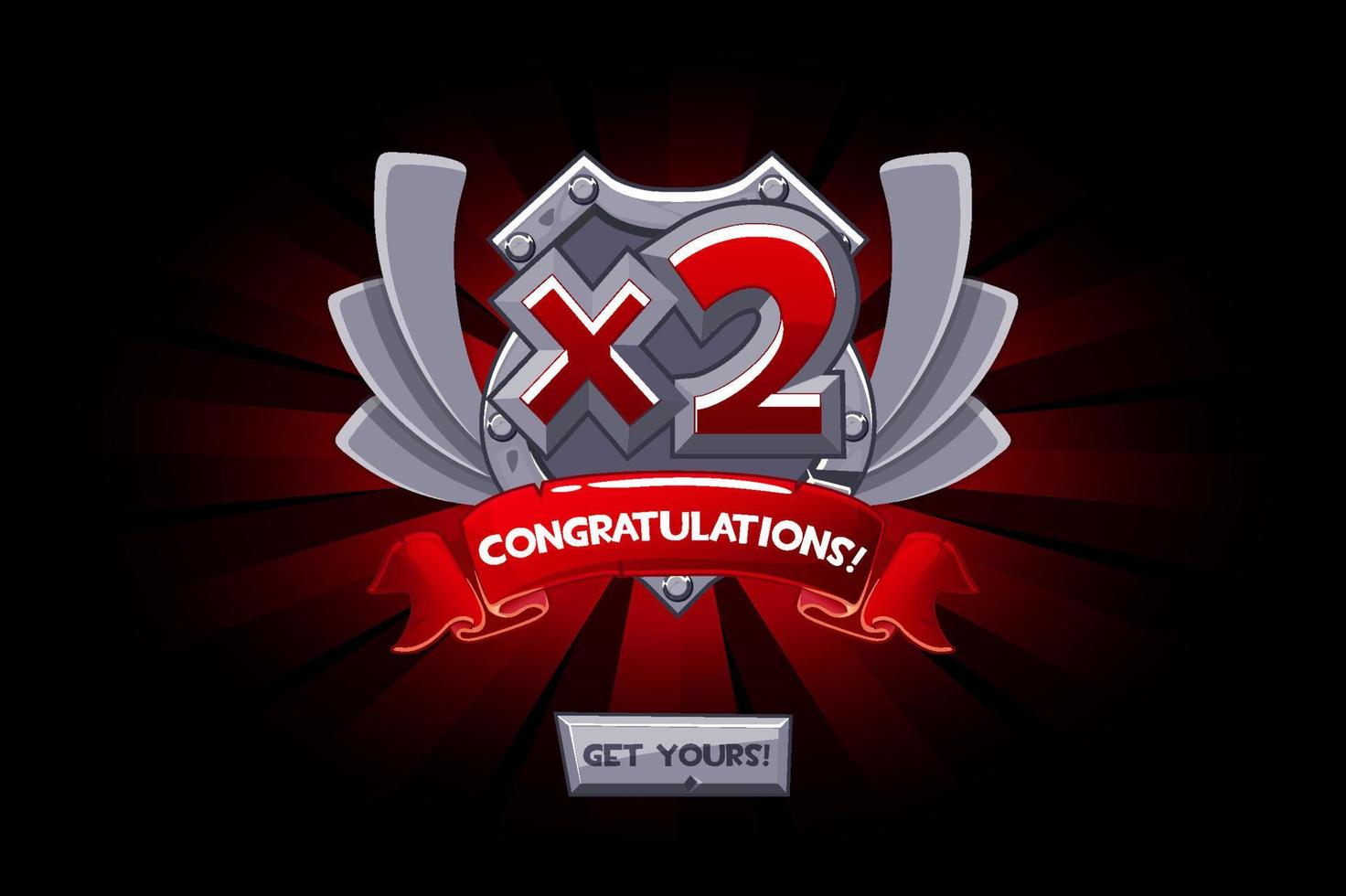Vector illustration of a stone shield and congratulation with a bonus. Number bonus for the winner.