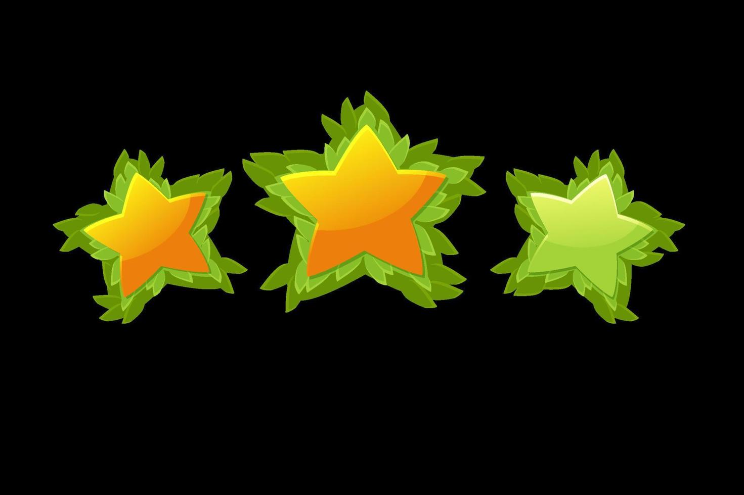 Set of vector decorative star rating game from leaves. Collection of natural green stars for interface.
