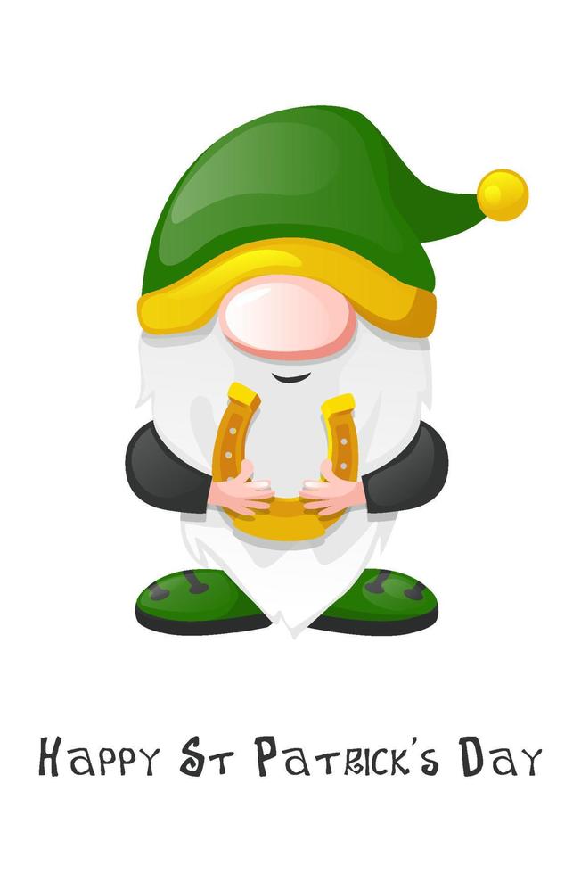 Cartoon gnome luck with horseshoe for St. Patrick's Day. vector